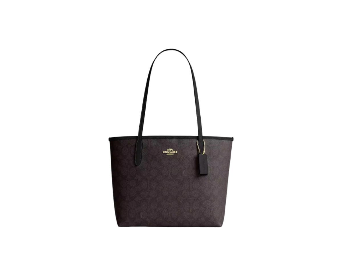Coach Coach Medium City Tote Bag In Signature Canvas Walnut Black