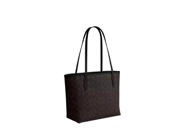 Coach Coach Medium City Tote Bag In Signature Canvas Walnut Black - view 3
