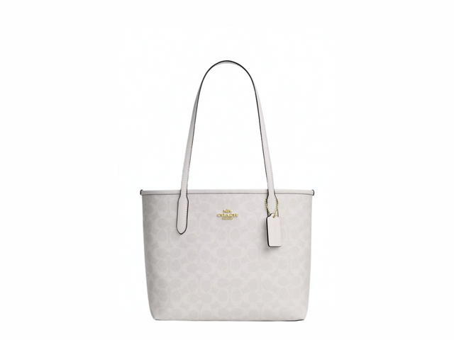 Coach Coach Medium City Tote Bag In Signature Canvas White Chalk - view 1