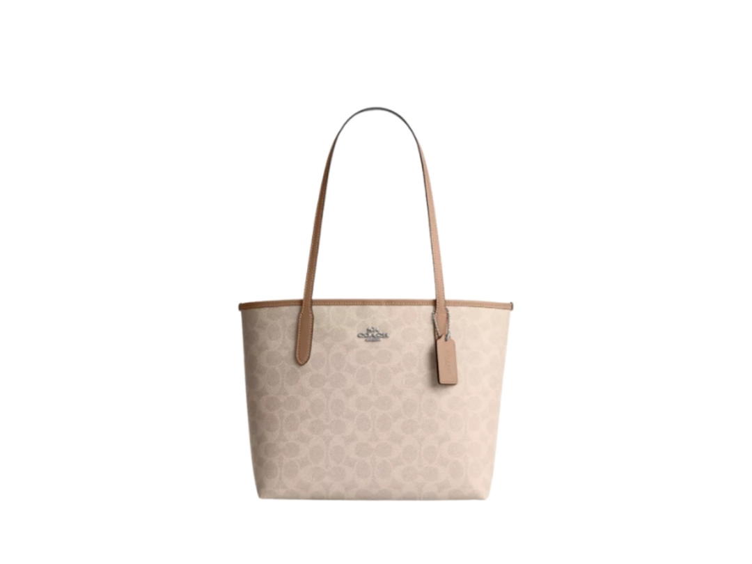 Coach Coach Medium City Tote Bag In Signature Canvas Sand Taupe