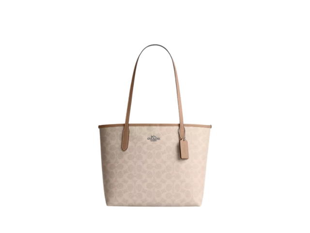 Coach Coach Medium City Tote Bag In Signature Canvas Sand Taupe - view 1