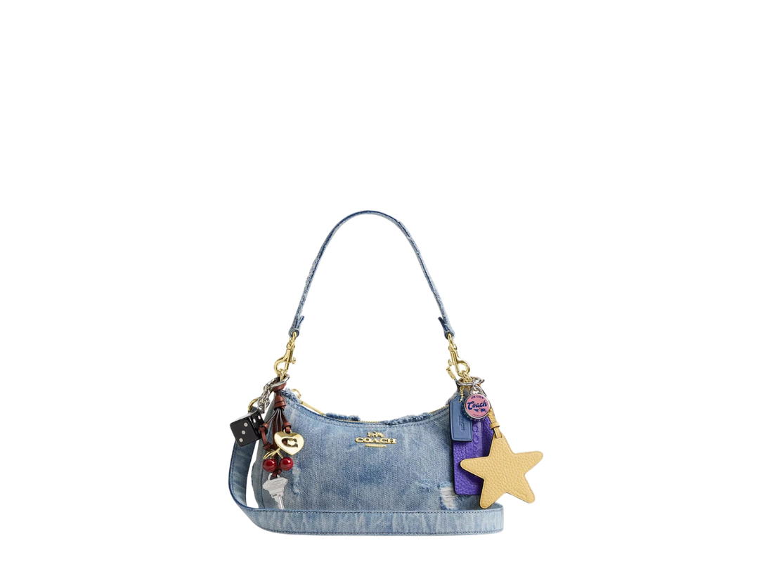 Coach Coach Teri Shoulder Bag In Loved Denim With Charms Gold Light Indigo