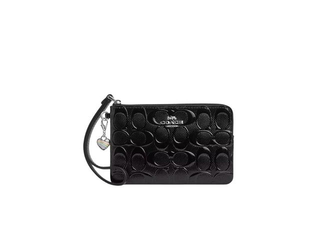 Coach Coach Corner Zip Wristlet In Signature Leather With Heart Charm Patent - view 1
