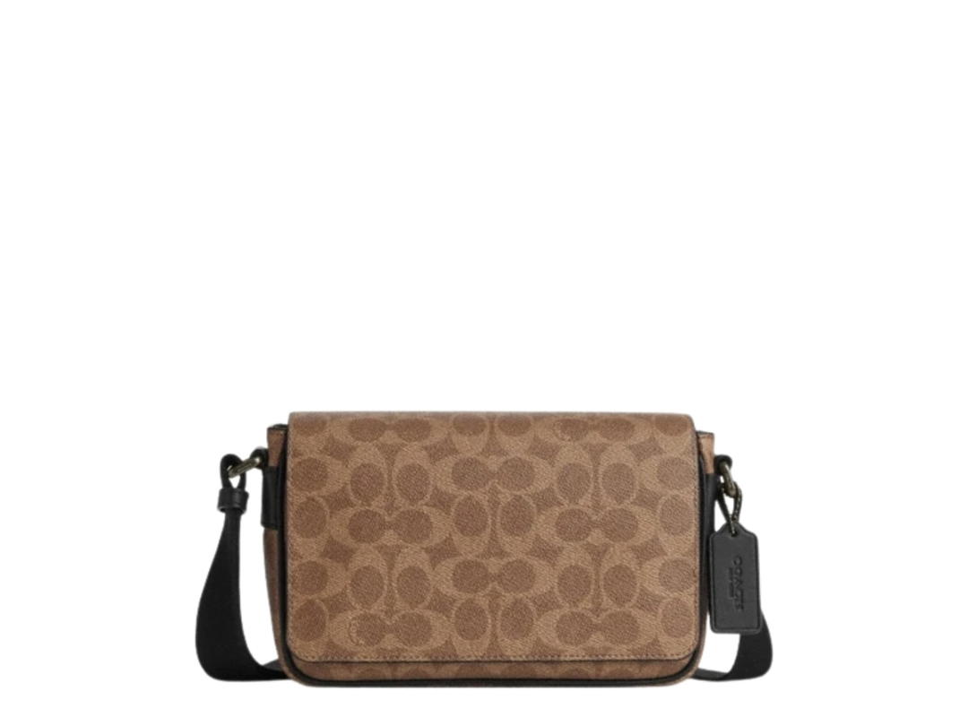 Coach Coach Jack Small Flap Crossbody Bag In Signature Canvas Tan Black