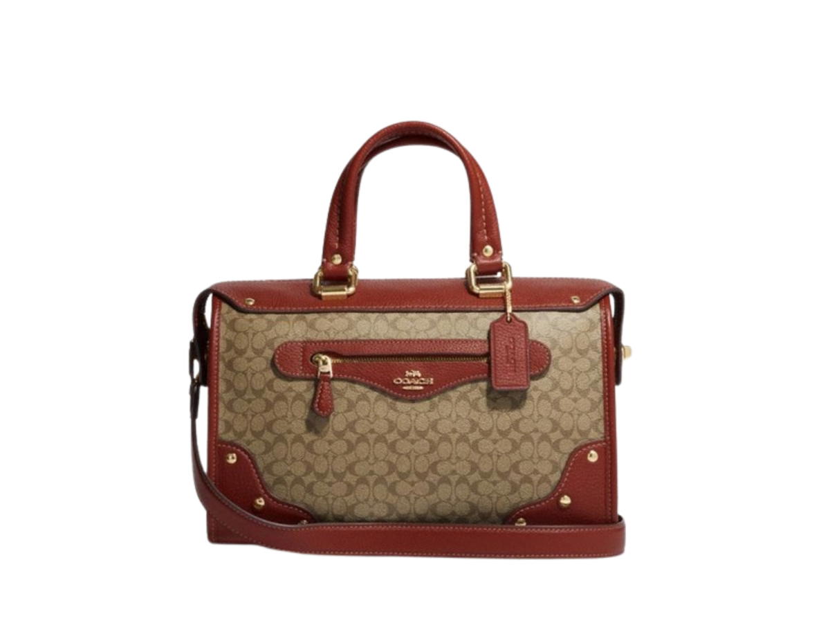 Coach Coach Millie Satchel In Colorblock Signature Canvas Gold Khaki Terracotta