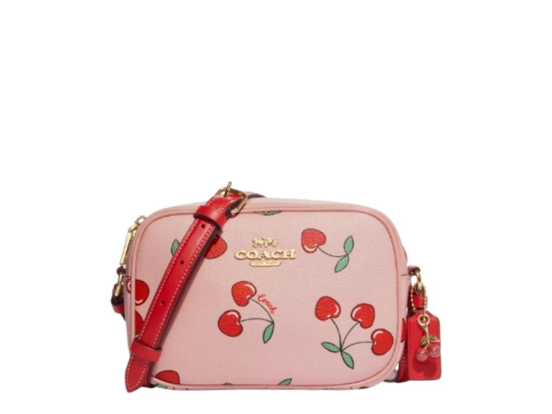 Coach Coach Mini Jamie Camera Bag With Heart Cherry Print Gold Powder Pink Multi