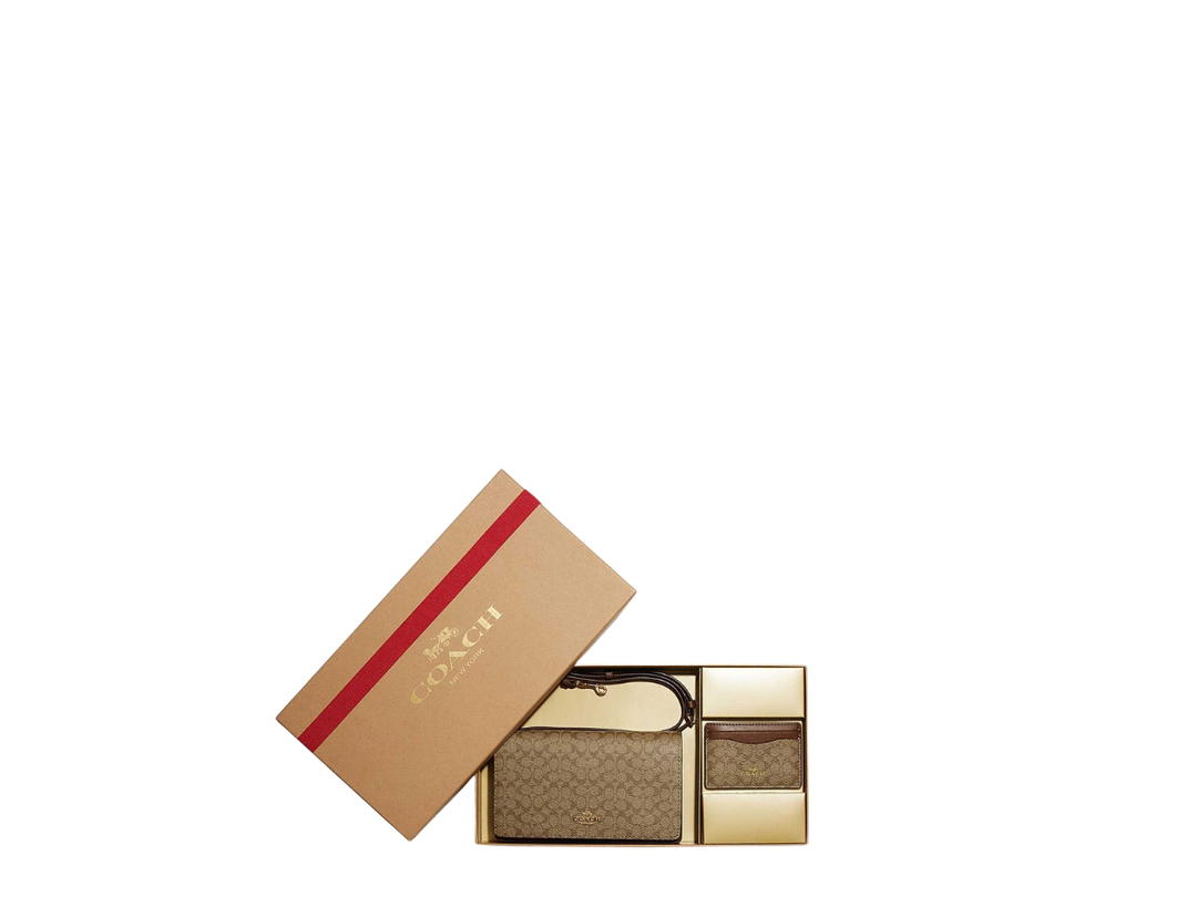 Coach Coach Boxed Anna Foldover Clutch Crossbody And Card Case Set Khaki