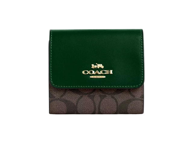 Coach Coach Small Trifold Wallet In Blocked Signature Canvas Brown Dark Pine - view 1