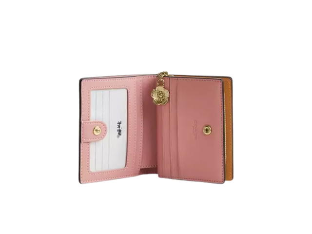 Coach Coach Snap Wallet In Signature Canvas With Charm Gold Powder Pink - view 2