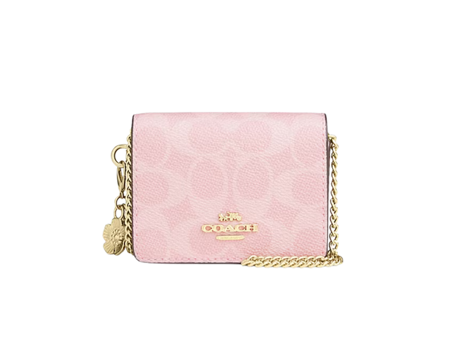 Coach Coach Mini Wallet On a Chain In Signature Canvas Powder Pink - view 1