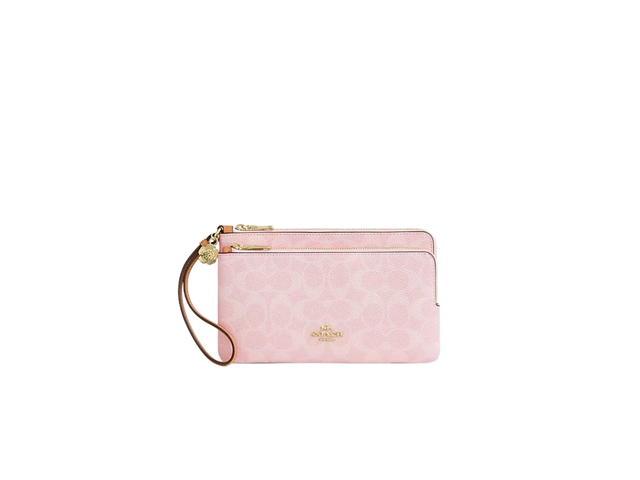 Coach Coach Double Zip Wristlet In Signature Canvas With Charms Pink - view 1