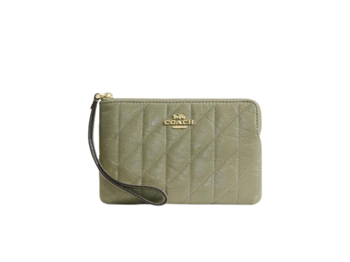 Coach Coach Corner Zip Wristlet With Quilting Pistachio