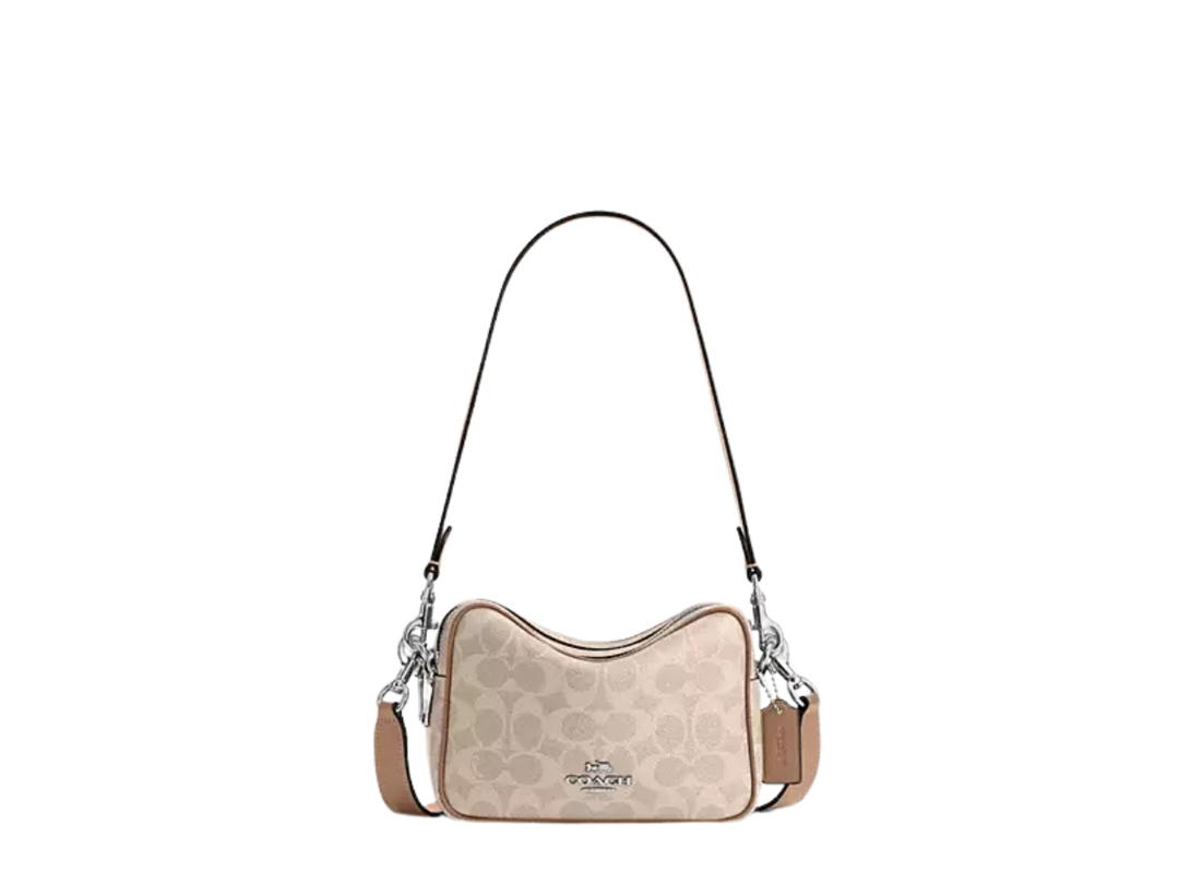 Coach Coach Mini Carey Crossbody Bag Signature Canvas Sand Taupe