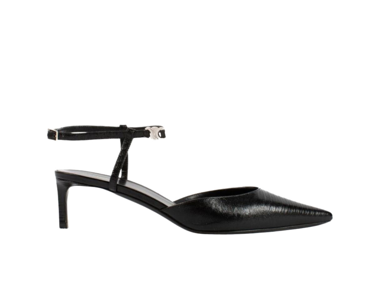 Celine Celine Lizard-Embossed Slingbacks Black