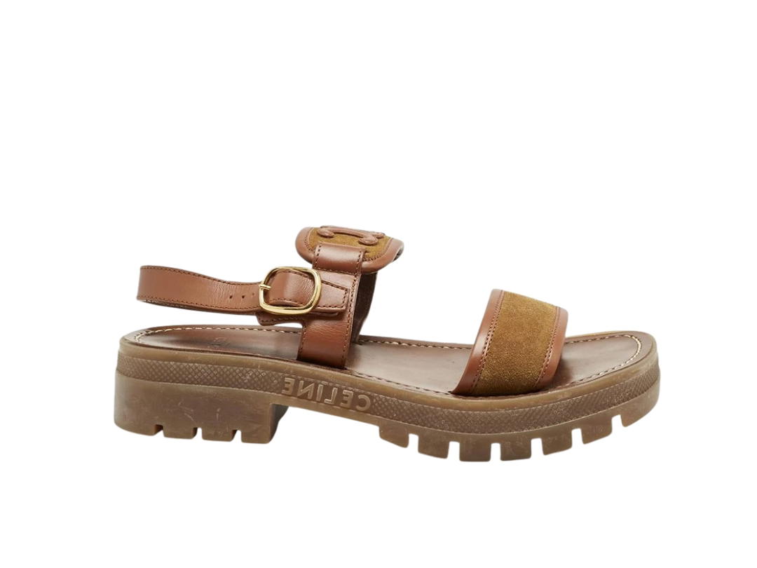 Celine Celine Leather and Suede Clea Triomphe Platform Sandals  Brown  (Women’s)