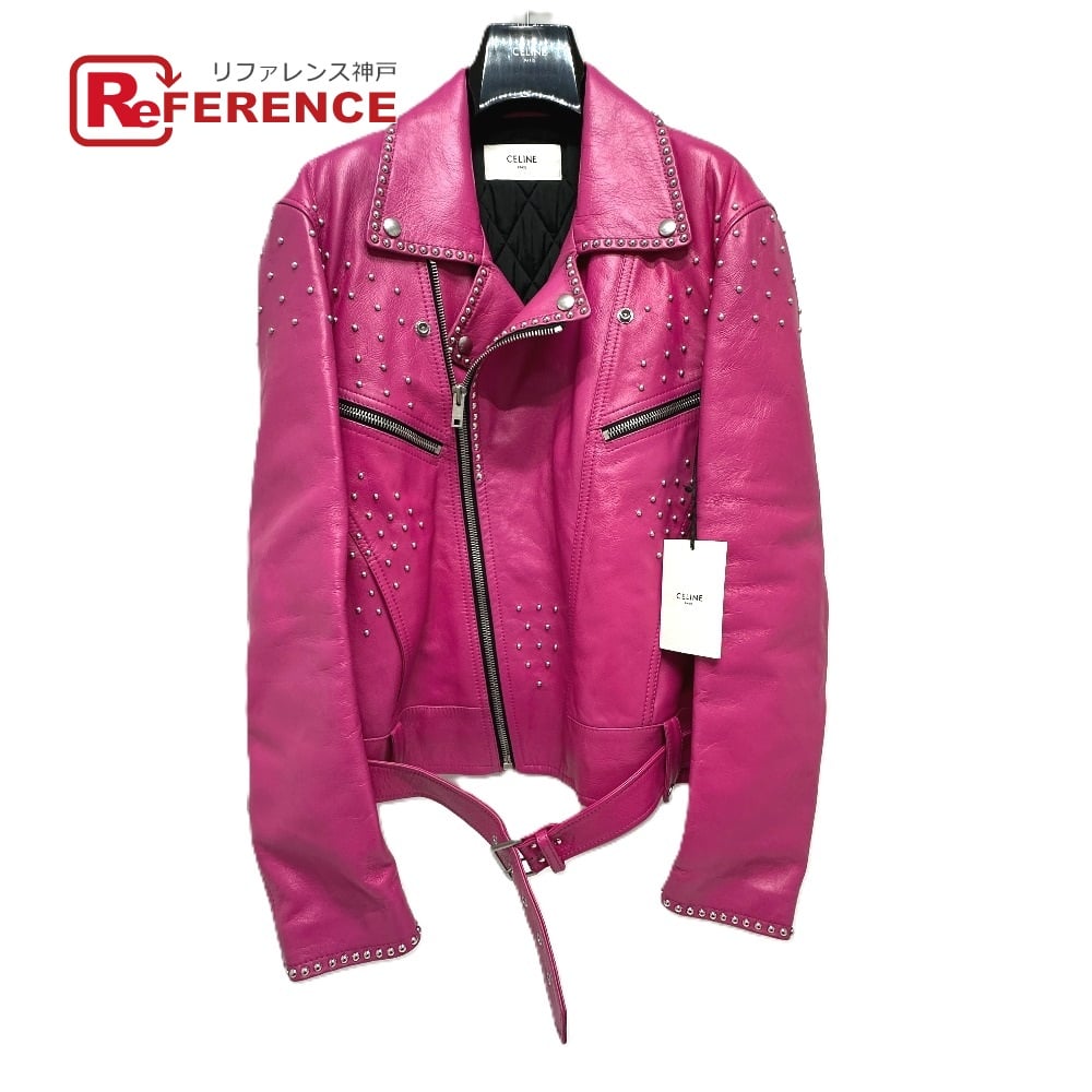 Celine CELINE 29AJC756Q Edith Slimane Custom Order Studs Baker Double Rider Jacket pink