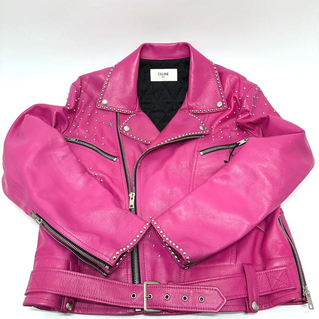 Celine CELINE 29AJC756Q Edith Slimane Custom Order Studs Baker Double Rider Jacket pink - view 5
