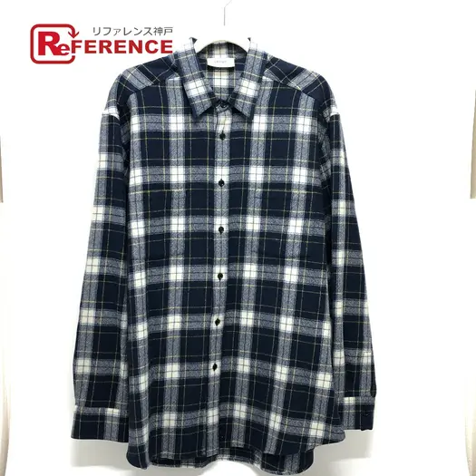 Buy CELINE 2C555198O check Checked Wool Loose Shirt Long sleeve shirt wool Navy at Sasom – Authentic and Ready to Ship