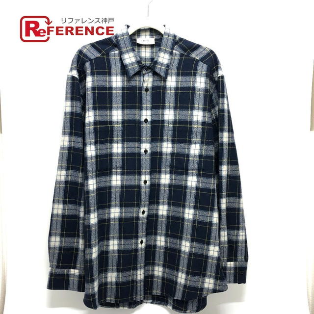 Celine CELINE 2C555198O check Checked Wool Loose Shirt Long sleeve shirt wool Navy - view 1