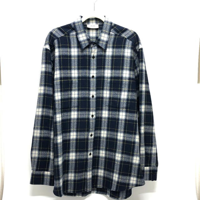 Celine CELINE 2C555198O check Checked Wool Loose Shirt Long sleeve shirt wool Navy - view 2