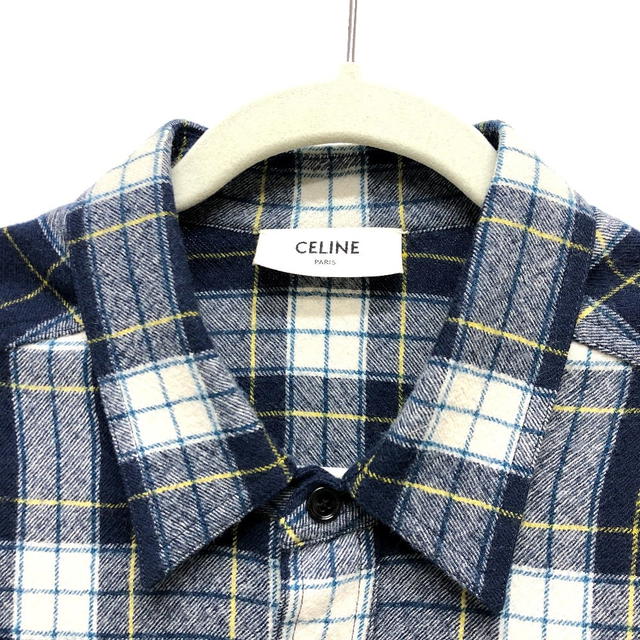 Celine CELINE 2C555198O check Checked Wool Loose Shirt Long sleeve shirt wool Navy - view 4
