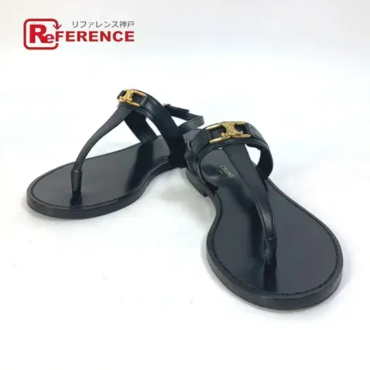 Buy CELINE 33310 Triomphe Tong sandals flat shoes flat shoes Sandals Black/Gold at Sasom – Authentic and Ready to Ship