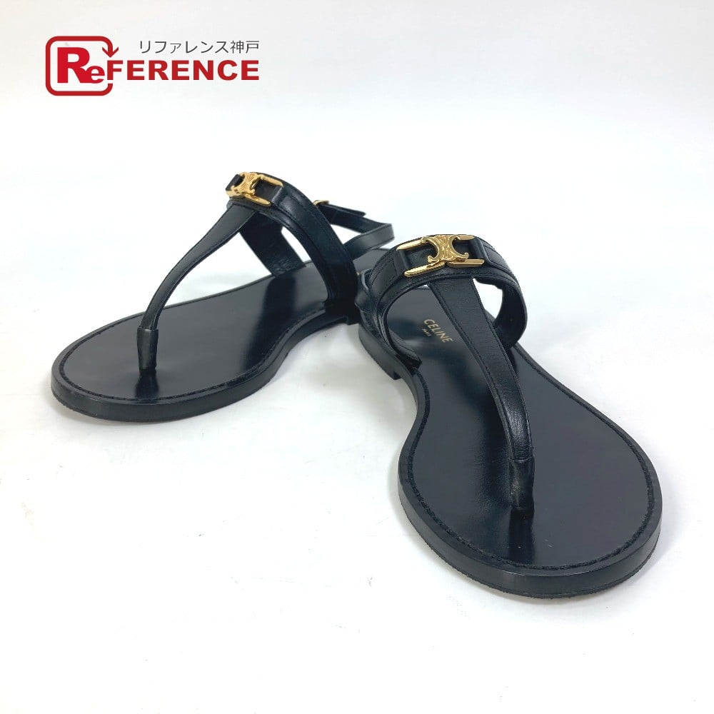 Celine CELINE 33310 Triomphe Tong sandals flat shoes flat shoes Sandals Black/Gold