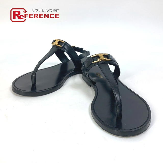 Celine CELINE 33310 Triomphe Tong sandals flat shoes flat shoes Sandals Black/Gold - view 1