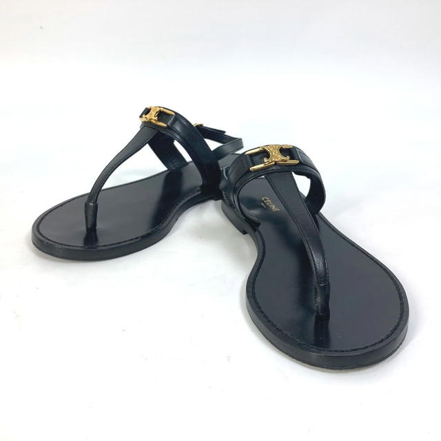 Celine CELINE 33310 Triomphe Tong sandals flat shoes flat shoes Sandals Black/Gold - view 2