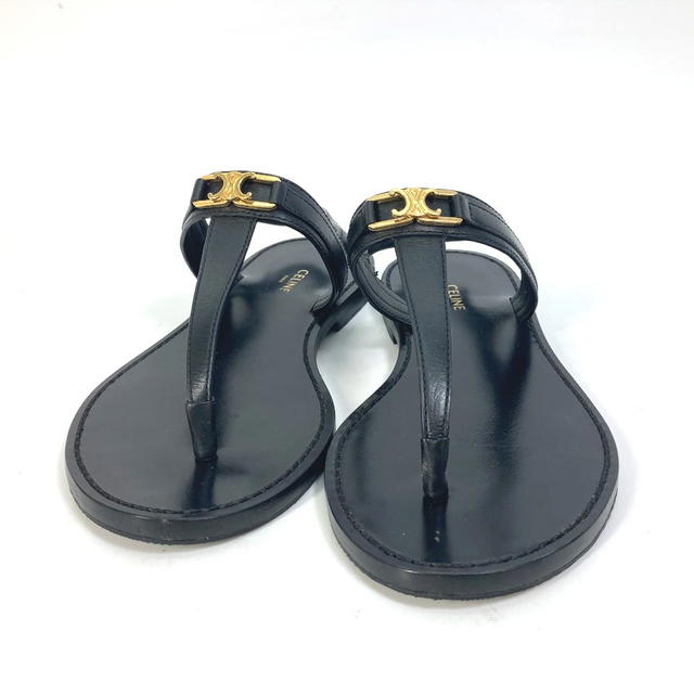 Celine CELINE 33310 Triomphe Tong sandals flat shoes flat shoes Sandals Black/Gold - view 3