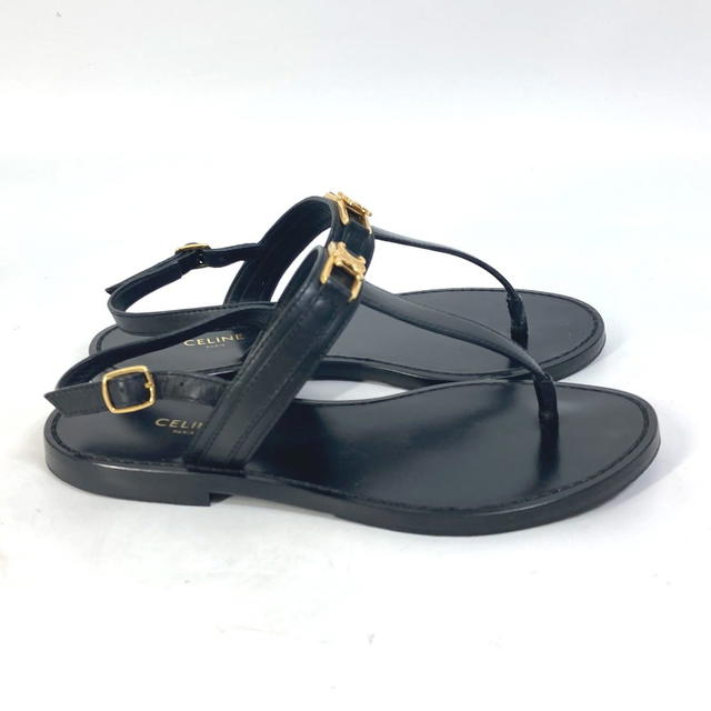 Celine CELINE 33310 Triomphe Tong sandals flat shoes flat shoes Sandals Black/Gold - view 5