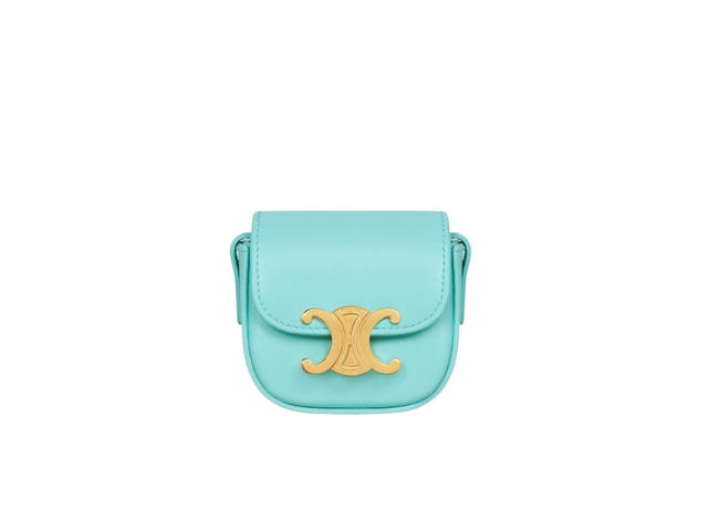 Celine Celine AirPods Case With Strap In Shiny Calfskin Gold Hardware Turquoise - view 1