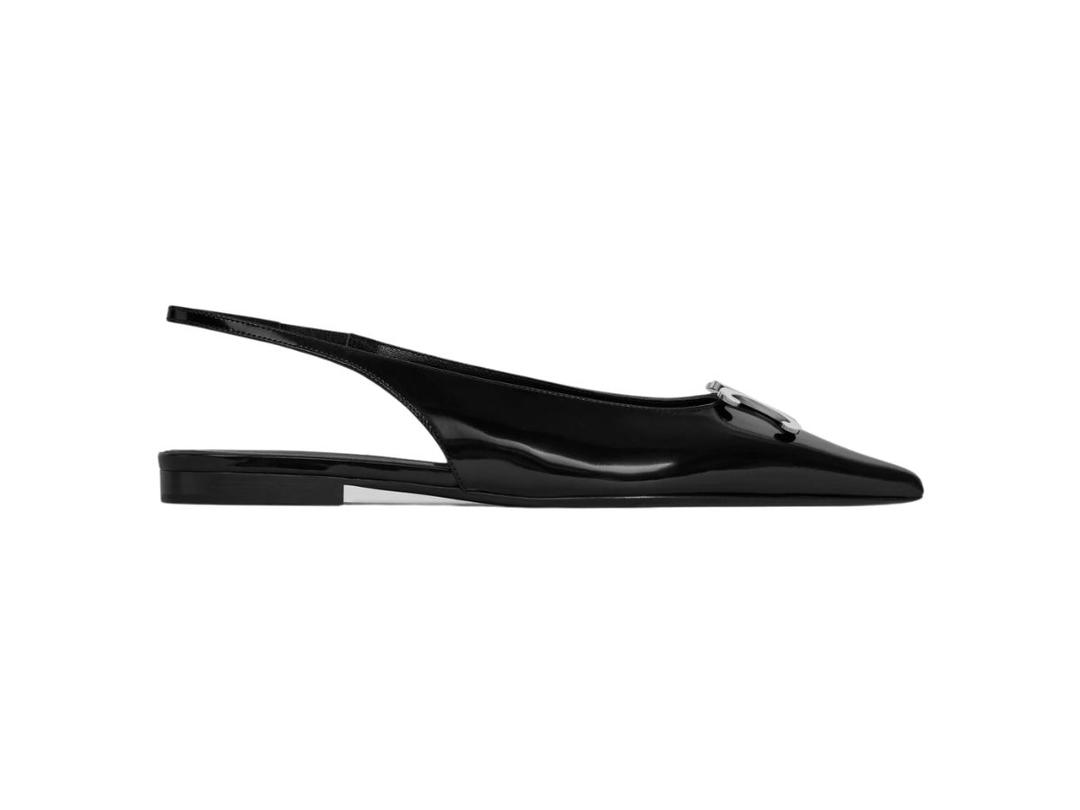Celine Celine Alma Triomphe Flat Slingback In Glossy Calfskin Black
