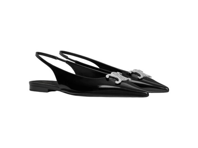 Celine Celine Alma Triomphe Flat Slingback In Glossy Calfskin Black - view 2