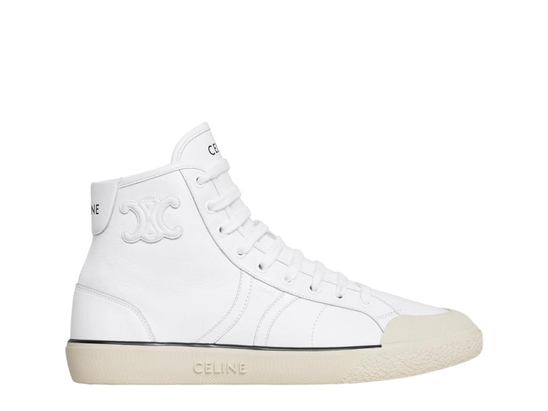 Celine Celine AS-02 Mid Low Lace-Up Celine Alan Sneakers In Triomphe Patch Calfskin Optic White