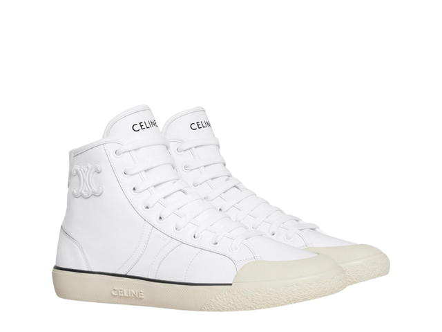 Celine Celine AS-02 Mid Low Lace-Up Celine Alan Sneakers In Triomphe Patch Calfskin Optic White - view 2