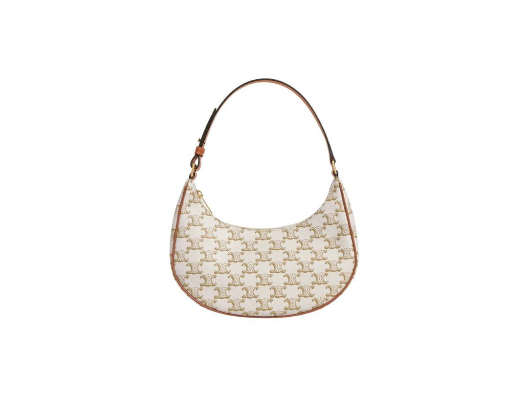 Celine Celine Ava Bag In Triomphe Canvas And Calfskin With Gold Finishing White