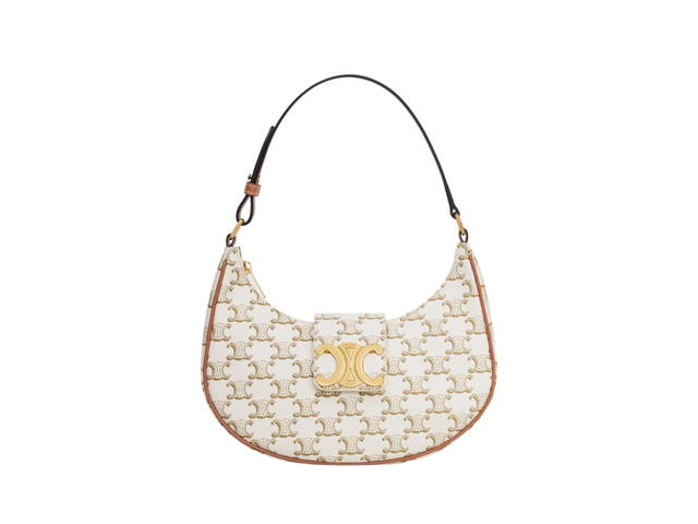 Celine Celine Ava Triomphe Soft Bag In Triomphe Canvas And Calfskin With Gold Finishing White - view 1