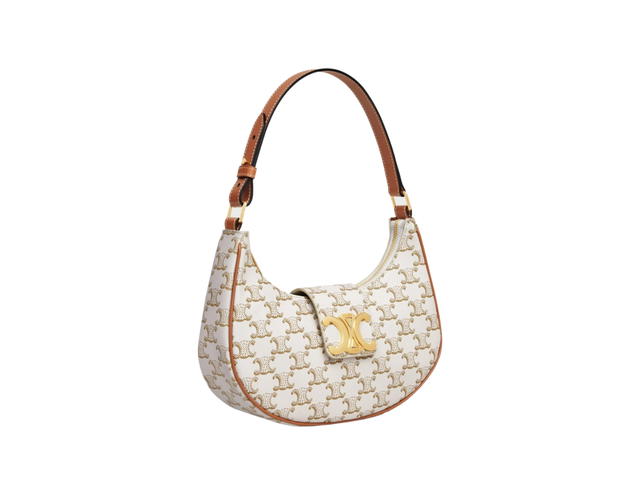 Celine Celine Ava Triomphe Soft Bag In Triomphe Canvas And Calfskin With Gold Finishing White - view 3