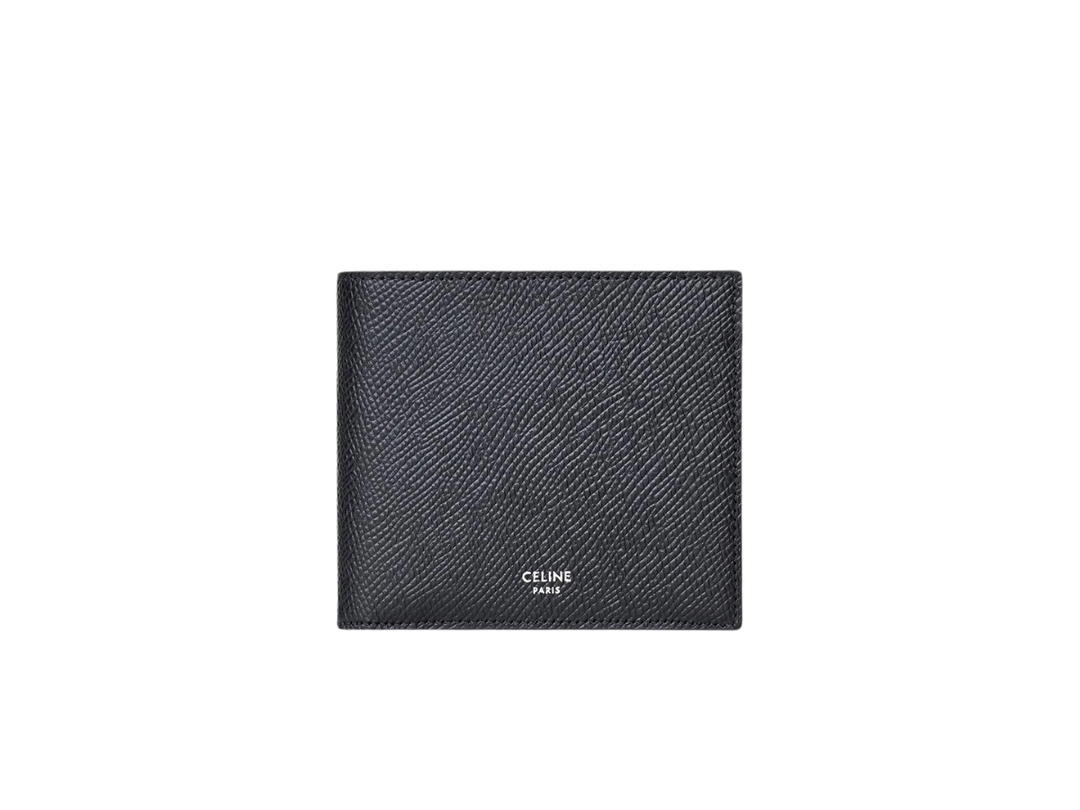 Celine Celine Bi-Fold Wallet With Coin Compartment In Grained Calfskin Black With Silver Finishing Black