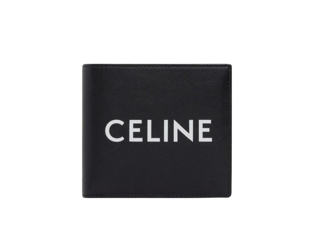 Celine Celine Bi-Fold Wallet With Coin In Smooth Calfskin With Celine Print Black