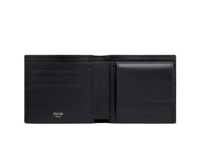 Celine Celine Bi-Fold Wallet With Coin In Smooth Calfskin With Celine Print Black - view 3