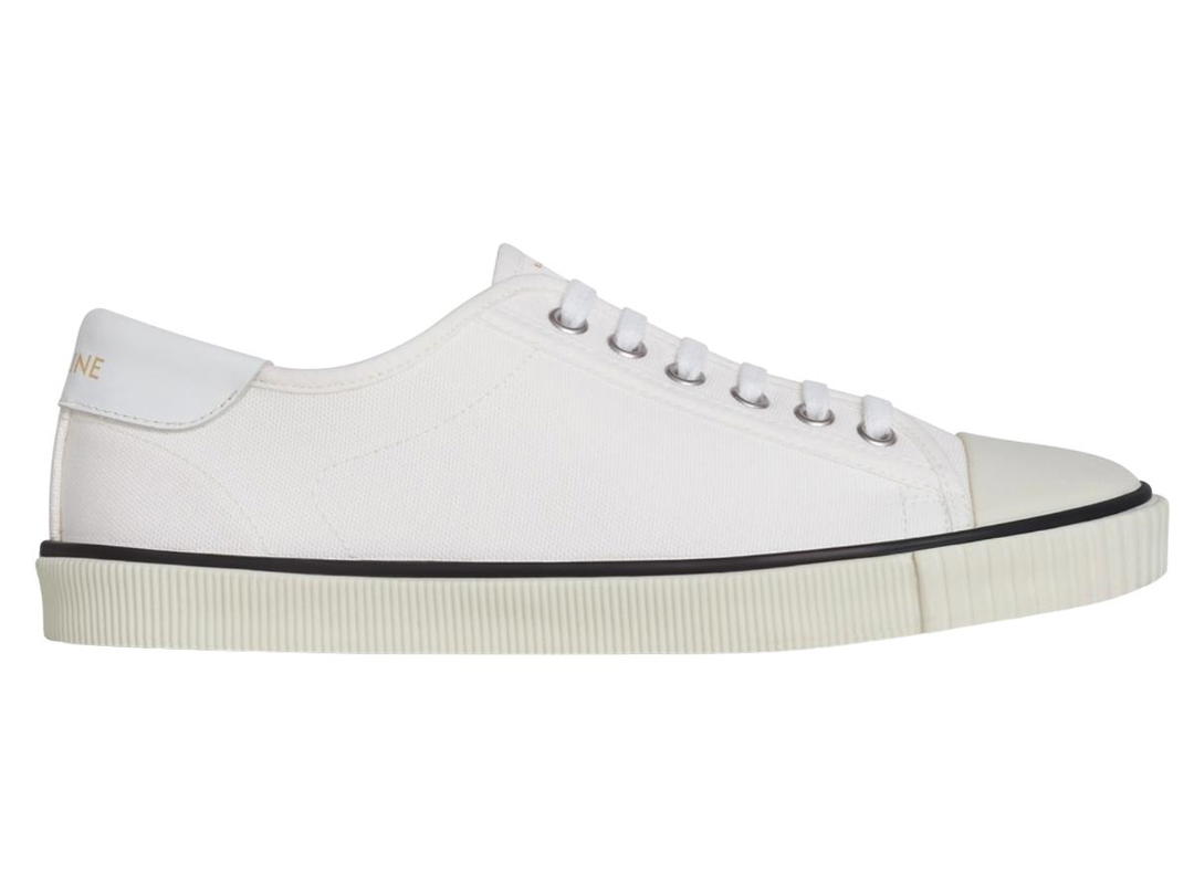 Celine Celine Blank Low Lace Up Sneaker In Canvas And Calfskin With Toe Cap Off White (W)