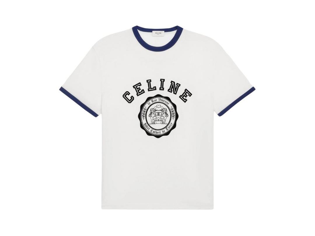 Celine Celine Blason Loose T-Shirt In Cotton Jersey Off White-Ocean-Black
