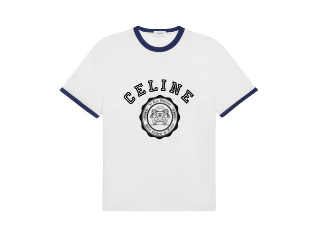 Celine Celine Blason Loose T-Shirt In Cotton Jersey Off White-Ocean-Black - view 1