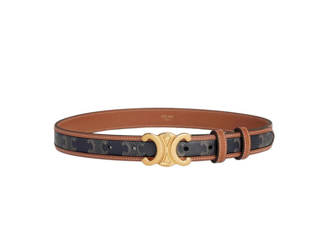 Celine Celine Border Triomphe Belt Medium 25MM In Triomphe Canvas And Calfskin With Triomphe Buckle Gold Finishing Tan - view 2