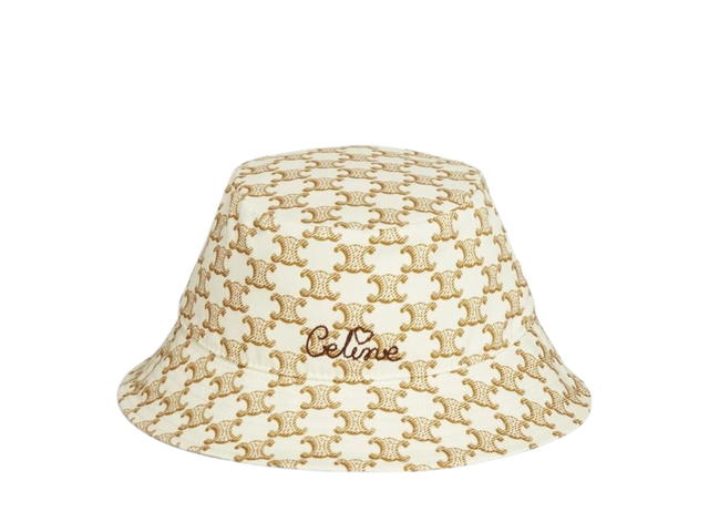 Celine Celine Bucket Hat In Embroidered  Cotton With Printed Monogram Creme-Mordore - view 1