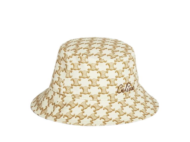 Celine Celine Bucket Hat In Embroidered  Cotton With Printed Monogram Creme-Mordore - view 2