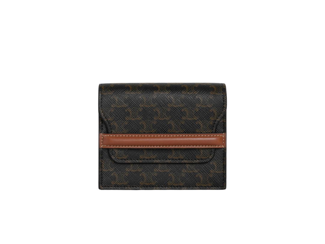 Celine Celine Business Card Holder In Triomphe Canvas And Lambskin Tan