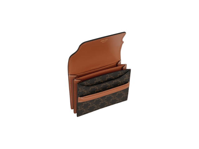 Celine Celine Business Card Holder In Triomphe Canvas And Lambskin Tan - view 3